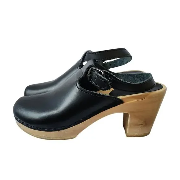 Sven Black Leather Wooden Heel Clogs US 9.5 - Custom Made - Picture 1 of 13